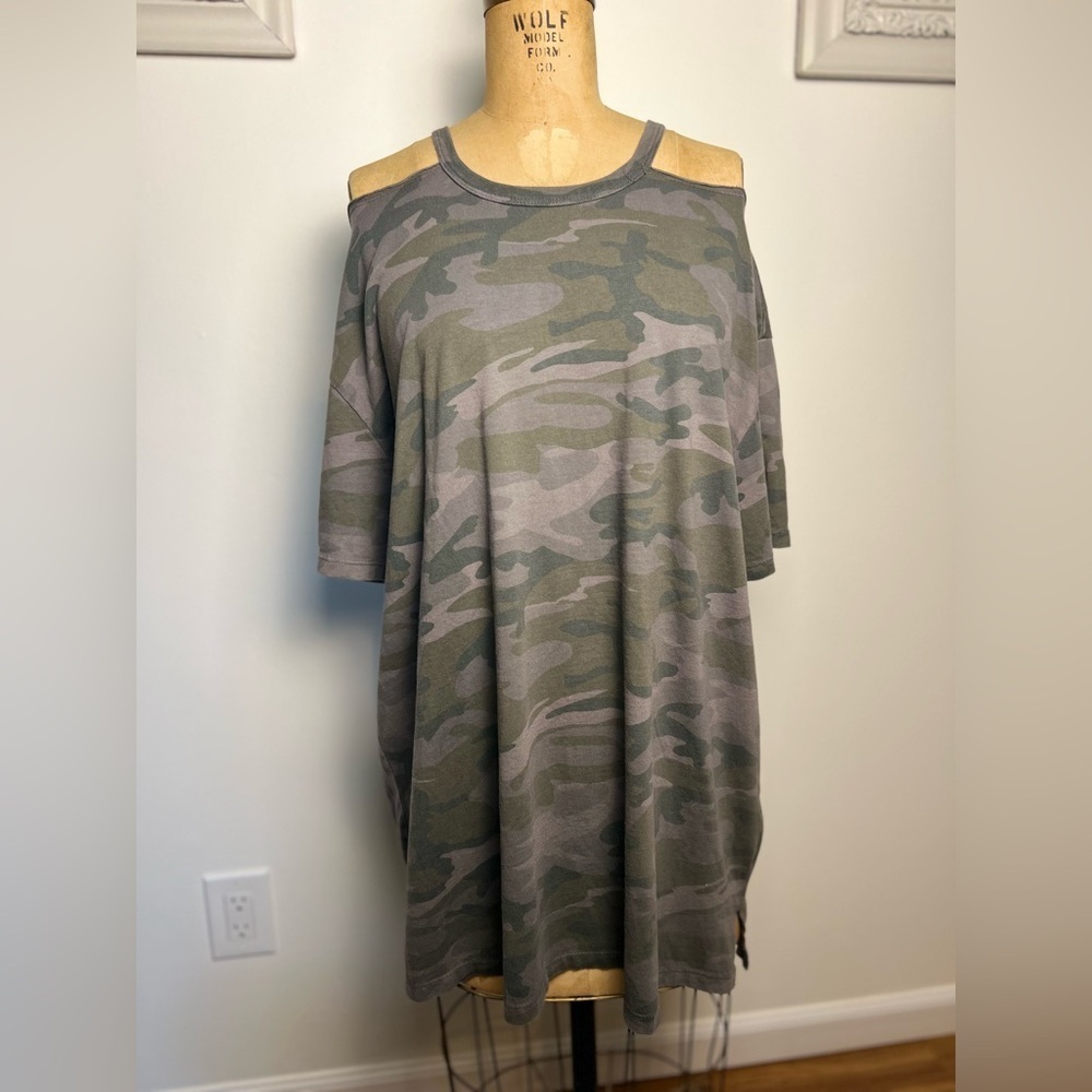Anthropologie t.la women’s camo open shoulder tunic/dress xl
